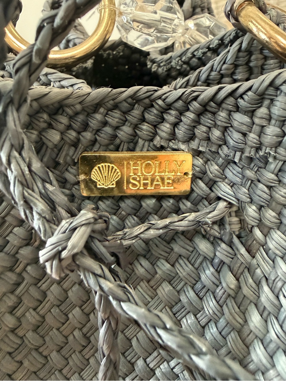 Holly Shae Woven Blue Bucket Bag  Crystal Bead Handle  Like New - Picture 6 of 7